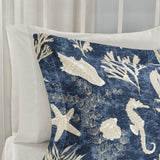 Madison Park Cotton Comforter Set Coastal Coral 7-Piece Cape Cod Navy Blue Queen