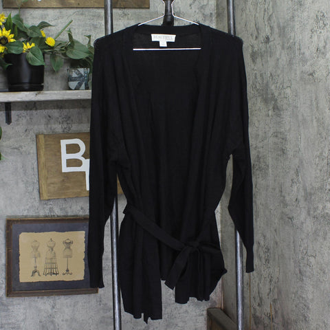 Beautiful By Lawrence Zarian Wrap Front Belted Cardigan A661722 Black 1X