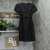 Donna Karan Petite Square-Neck Sequinned Belted Button Down Dress Black 2P