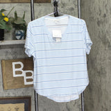 Roudelain Womens Printed T-Shirt & Shorts Loungewear Set Corleone Stripe Blue L