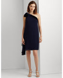 Lauren Ralph Lauren One Shoulder Mini Cocktail and Party Dress Navy Blue 18