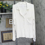 Auden Cozy Ribbed Notch Collar Long Sleeve Shirt Pajama Oatmeal Off White L