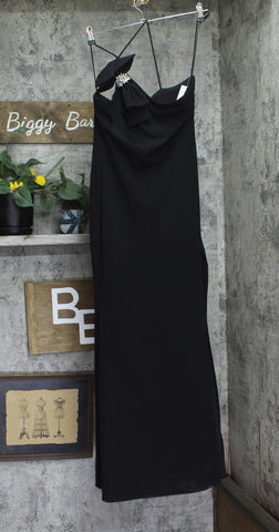 Blondie Nites Juniors Bow-Trim One-Shoulder Embellished Gown Dress Black 9