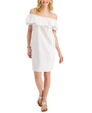Tommy Hilfiger Women's Off-The-Shoulder Dress J2DB0193 Bright White 2XL