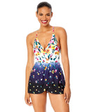 Anne Cole Womens Floral-Print Swimdress One Piece Swimsuit Multi Blue 14
