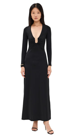 Bardot Women's Remy Embellished Plunge Neck Maxi Knit Dress 59475DB Black 10