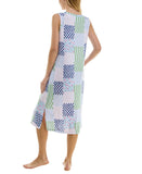 Roudelain Womens Printed Sleeveless Nightgown Knit EHJS362M Ditsy Check Blue L