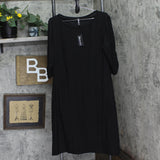 24Seven Comfort Apparel Womens Shiny Knit Ruched 3/4 Sleeve Dress Black 1X