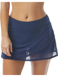 Coco Reef Waisted Mesh Ruffle Tiered Layer Swim Skort Skirt Navy Captain Blue XL