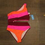 Cupshe Womens Color Block One Shoulder Cutout One Piece Swimsuit Pink Multi L