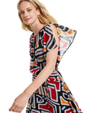 Karl Lagerfeld Womens Printed High-Low Flutter-Sleeve Dress Black Multi 2