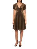 Tommy Hilfiger Womens Puff Ruched Sleeve V Neck Dress A4IK118E Bronze / Black 10