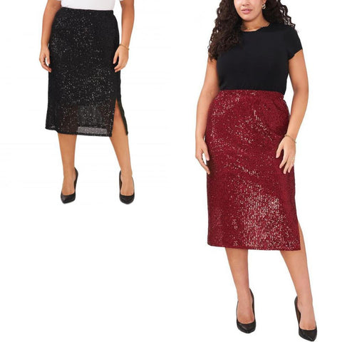 Vince Camuto Womens Plus Sequined Side Slit Midi Skirt 92522815