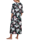 Miss Elaine Womens Printed 3/4-Sleeve Zip Front Robe 869824 Seaside Black M