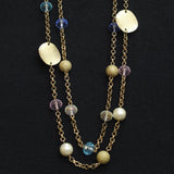 Erica Lyons Womens Long Beaded Coin Doubled Necklace Gold Multi 33.5" + 3"