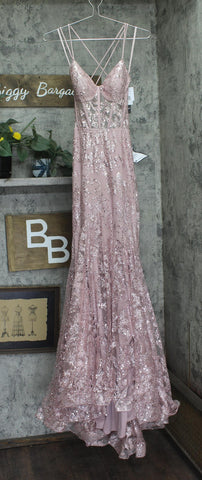 Blondie Nites Juniors Sequined Corset-Bodice Gown Dress 3960BN Rose Pink 7