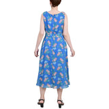 Ny Collection Petites Chiffon Printed Midi Dress Bright French Blue Melon PM