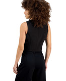 Bar III Womens Petite V-Neck Button-Front Cropped Vest 100207006PT Black PM