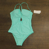 Salt + Cove Juniors Double Keyhole One-Piece Swimsuit 807149 Aqua Blue Green S