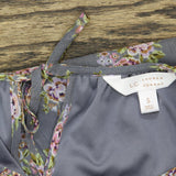 LC Lauren Conrad Womens Lined Pleated Long Sleeve Blouse Shirt Top Gray Floral S