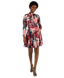 Tahari ASL Long-Sleeve Belted Fit & Flare Dress Mulberry Purple Multi 4
