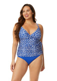 Anne Cole Womens Wrap Tie Tankini Top Swim Bikini 25MT26712 Denim Dot Blue XL
