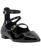 INC International Concepts Womens Valan Triple-Strapped Flats Black Patent 6M