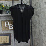 Almost Famous Juniors Cap-Sleeve High-Low Utility Tunic Black M