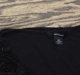Espresso Rose Applique Chiffon Trim Knit Sleeveless Top Black 1X