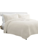 Noble Linens Home 3 Piece Floral Stitch Quilt Set Natural Off White Full / Queen