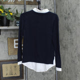 Tommy Hilfiger Womens Collared Argyle Twofer Sweater J2XS0478 Sky Captain Blue S