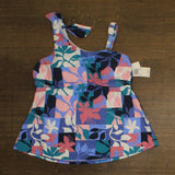 Raisins Curve Marita Printed One-Shoulder Tankini Swim Top Slate Blue Multi 14W