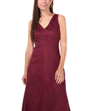 Msk Womens Petite V-Neck Fit Flare Faux Suede Dress 91699953V Merlot Purple 8P