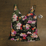 Bar III Womens Printed Twist-Front Shirred Tankini Top Swim Multi Black XL