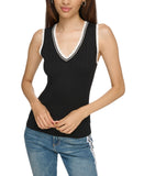 Karl Lagerfeld Paris Womens Lace-Trim Sweater Tank Top Black / Soft White XL