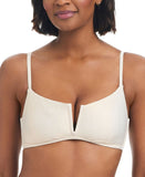 Bar III Womens V-Wire Plunge-Neck Bralette Bikini Swim Top White Gold M