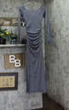 GUESS Long Sleeve Shimmer Knit Side Slit Sweetheart Sharae Dress Blue Gray 2
