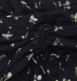 Tommy Hilfiger Ruched-Waist Tie Sash Jersey Knit Fit Flare Dress Black / Gold 10