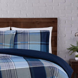 Truly Soft Trey Plaid Polyester 3-Piece Duvet Set Multicolor Blue Full/Queen