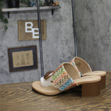 Style & Co. Brandyy Embellished Raffia Thong Block Heel Sandals Multi Brown 9M