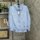 DG2 by Diane Gilman Womens Softcell Button Up Denim Jacket Chambray Blue 1X