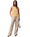 Calvin Klein Printed Chiffon Sleeveless Woven Top Lemon Amber Yellow Multi S