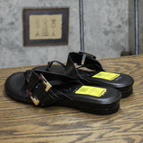 Italian Shoemakers Corinne Womens Flat Sandal with Buckle Thong Black 7M