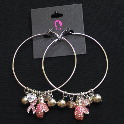 Bling Dynasty by Paparazzi Charm Cluster Hoop Earrings Silver Gray / Pink 4"