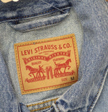 Levi's Womens Denim Cropped Button Up Vest Jean Trucker Compare Notes Blue M