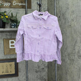 DG2 by Diane Gilman Ruffle-Hem Stretch Denim Jean Jacket Lavender Purple M