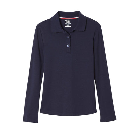 French Toast Uniform Long Sleeve Polo Shirt with Picot Collar Navy Blue M (7-8)
