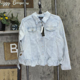 DG2 by Diane Gilman Ruffled-Hem Classic Stretch Denim Jacket Chambray Blue XL