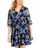 Taylor Womens Ruffled Floral-Print Chiffon Smocked A-Line Dress 2835M