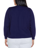 Belldini Embroidered Open-Front Cardigan with Stud Trim Twilight Blue 1X